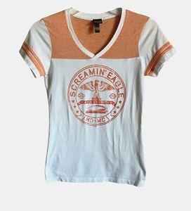 Harley Davidson Womens Short Sleeve TShirt SZ Small Orange White Screamin Eagle
